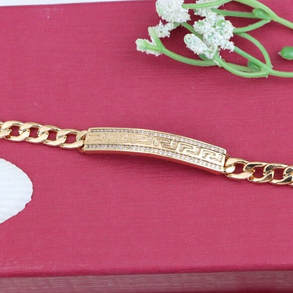 "Elegant Greek Key Rose Gold Bracelet with Sparkling CZ Accents, XPBL0964 - Picture 10 of 12